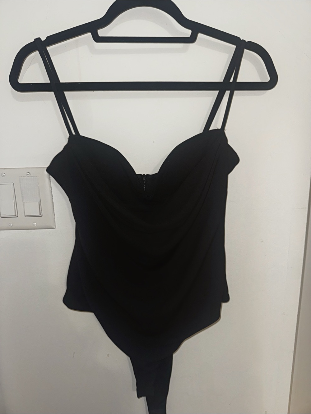 Zara Black Draped Cowl Neck Bodysuit with Double Straps